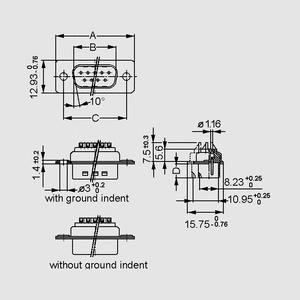 SL50LF D-Sub-Plug 50-Pole Solder Cup Dimensions