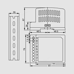 DR-4515 for DIN-skinne montering 42W 15V DC/2,8A Dimensions and Terminal Pin Assignment