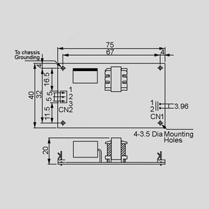 PSD-05-24 DC/DC-Conv 36-72V:24V 0,22A 5,2W Dimensions and Terminal Pin Assignment