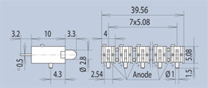MENTOR 2632.8170 MENTOR PCB LED-række vertikal, 8 dioder GUL, 3mm