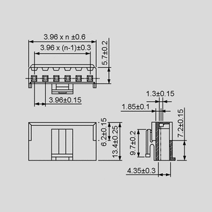 NSG396M-8 Crimp Housing 8-Pole 3,96mm NSG396_<br>Dimensions