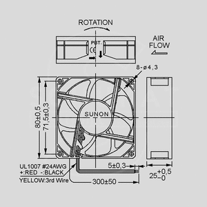 EF80251S1-A99 Fan 12V 80x25 S 69,29m³/h 33dBA ME80251V1-G99<br>Dimensions