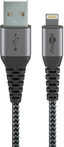 W49268 Apple Lightning til USB A ,Tekstil, grå/sølv, 1 meter - apple ligthning kabel tekstil smart design i gråsort 1 meter