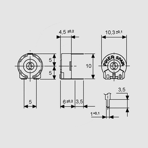 PT10VK100 Trimmer Top Adjust P5/10 100K Dimensions