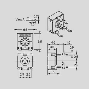 CA6VK005 Trimmer Top Adjust P5/5 5K Dimensions