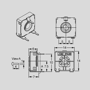 CA14NVK100 Trimmer Top Adjust P10/12,5 100K Dimensions