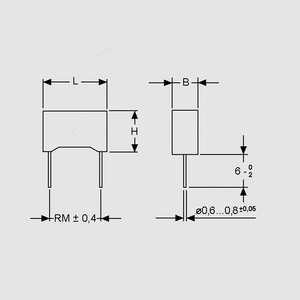 C0,1V250R10 MKT Capacitor 0,1uF 250V 10% P10 Dimensions