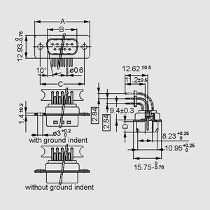 SL15LW D-Sub-Plug 15-Pole Solder Pin 90° Dimensions