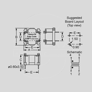 CMPT1320-3,3 Choke 2x1320uH 3,3A Dimensions TC2, TC5, THC6