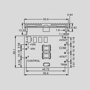 NSD15-48D15 DC/DC-Conv 18-72V:+/-15V 500mA Dimensions and Terminal Pin Assignment
