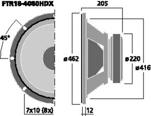 FTR18-4080HDX PA-Woofer 18" 8Ω 1000W Drawing 1024