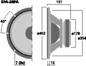 SPA-38PA PA-woofer 15" 8 Ohm 250W Drawing 1024