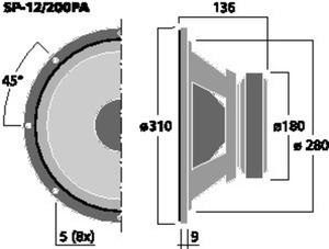 SP-12/200PA PA-woofer/midrange 12" 8 Ohm 200W Drawing 1024