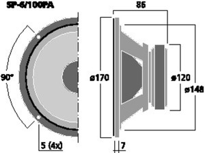 SP-6/100PA PA-midrange 6,5" 8 Ohm 100W Drawing 1024