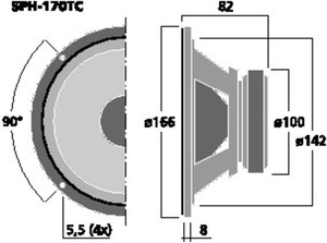 SPH-170TC HiFi-Bas/Midrange 6,5" 2x8 Ohm 2x40W Drawing 1024