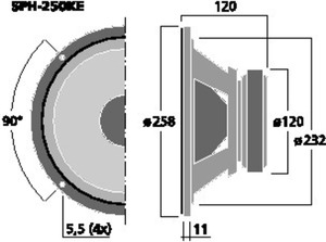 SPH-250KE HiFi-Bas 10" 8 Ohm 100W Drawing 1024