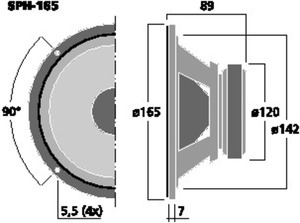 SPH-165 HiFi-Bas/Midrange 6,5" 8 Ohm 50W Drawing 1024