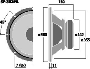SP-382PA Bas speaker 15" 8 Ohm 150W Drawing 1024