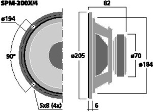 SPM-200X/4 Fuldtoneenhed 8" 4 Ohm 30W Drawing 1024