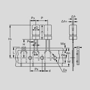 TLP0470/25 El-Capacitor 470µF/25V 10x16 P5 Taping Dimensions