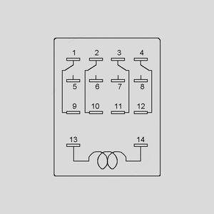 RE403D-LTU Ind. Relay 4PDT 5A 24V 650R LED Green Circuit Diagram