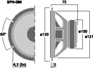 SPH-5M HiFi-Bas/Midrange 5,5" 8 Ohm 40W Drawing 400