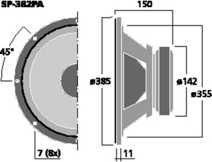 SP-382PA Bas speaker 15" 8 Ohm 150W Drawing 400