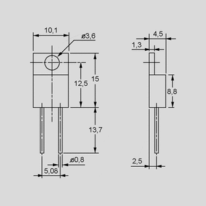 RTO50FE002,2 Resistor TO220 50W 5% 2,2R Dimensions