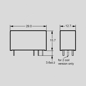 RT314F12B Relay SPDT 16A 12V 240R 2 Coils Bi-stable Dimensions