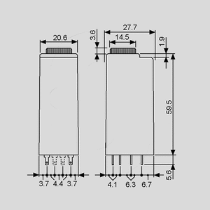 FZR8502-24 Timer DPDT 10A 24VAC/DC Dimensions