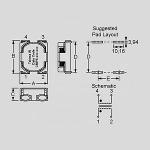 CMPS220-3,3 SMD Choke 2x225uH 3,3A Dimensions SHC7