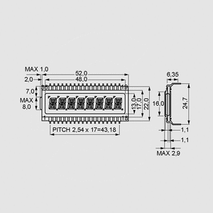 DE118RS-20/6,35 LCD-Display 4Dig + Annunc. 8,0mm DE301_