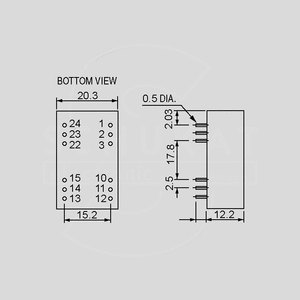 CDD3WS2412D DC/DC-Conv 24:+/-12V 2x125mA DIL24 Dimensions and Terminal Pin Assignment