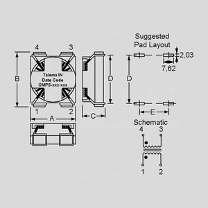 CMPS1170-1,22 SMD Choke 2x1170uH 1,22A Dimensions SHC6