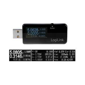 PA0159 LogiLink® Digital 1-Port USB power meter with four decimal places