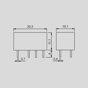 F3022-12 Relay DPDT 1,25A 12V 720R 30.22.7.012.0010 Dimensions