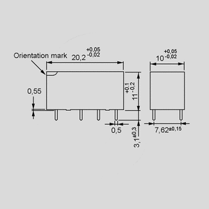 D2N05-167 Relay DPDT 2A 5V 167R Dimensions