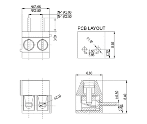 DG350R-3.5-03P Printterminal 3-POLET 300V/7A, 100 stk. (BEMÆRK: 3,5mm benafstand!)