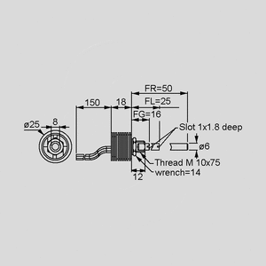 PE60L0FGW471MA Cermet Potentiometer 6W 470R 16mm Dimensions