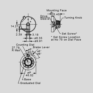 21A11B10 Dial, 15Turn, 46,02mm, for 6,3mm aksel DIAL21111