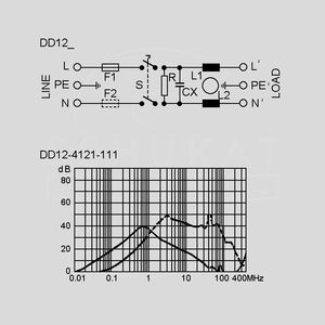 DD12-6121-111 Filter IEC Plug Switch 2xFuse DD12 6A Circuit Diagram and Insertion Loss