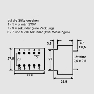 BVEI3042043 Transformer 2,6VA 230V 15V 174mA BVEI304_