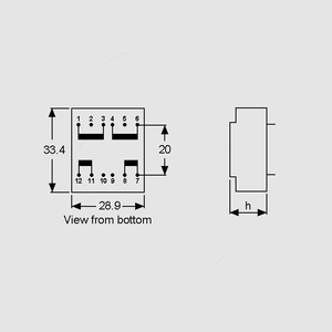 BVUI210002 Transformer 1VA 2x115V 2x6V 2x82mA Dimensions