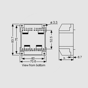 BVUI4810001 Transformer 40VA 2x115V 2x6V 2x3333mA Dimensions