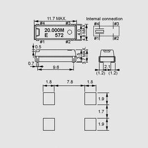 MA406-4,9152 SMD Crystal 4,915200 MHz Dimensions