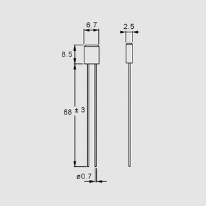 A12-3A-F Thermal Fuses 145&deg;C 3A Radial Dimensions