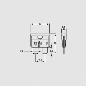 F1501 Automotive Fuse Link 32V 1A Black Dimensions