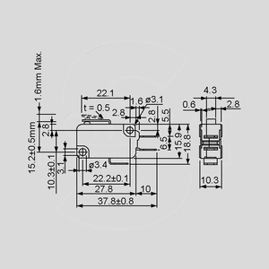 EV163113 Microswitch Short Lever 250V 16A 400gf EV163113