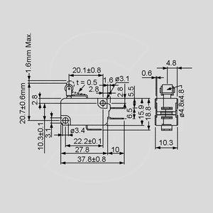 EV163153 Microswitch Short Roller 250V 16A 400gf EV163153