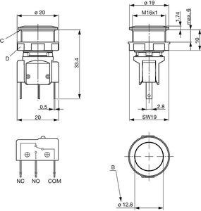 1241.6611.1120000 Metal Switch SPDT 250V 3A Momentan MSM16S-UB